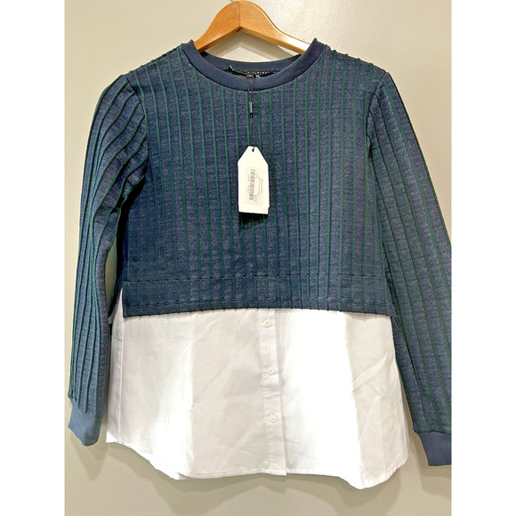 $82 English Factory Navy Blue White Combo Layered Shirt Sweater Top Preppy Sz-S - Picture 1 of 10